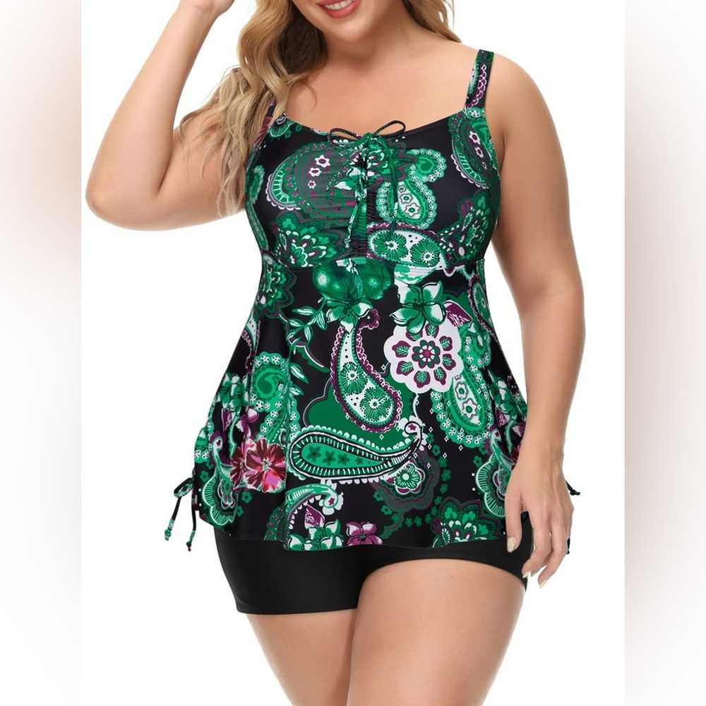 Plus Size Bathing Suits Paisley Print Two Piece tankini nwot